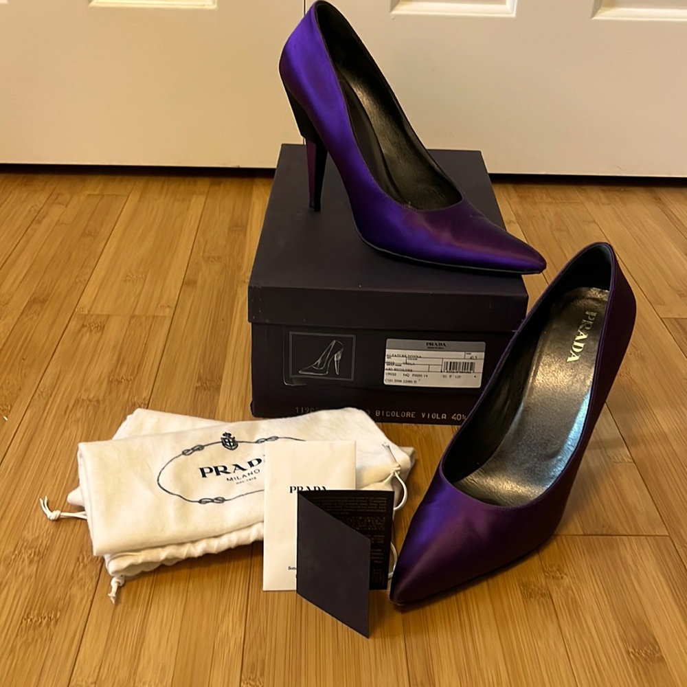 Prada Purple Satin Pointed Toe Stiletto Pumps